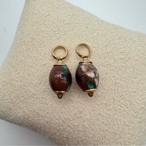 Vintage Cloisonné Floral Enamel Earring Charms Pair Gold Tone Dangles
